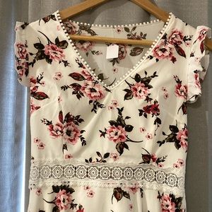 Long floral dress.